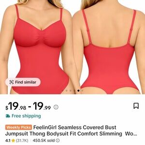 FeelinGirl Seamless Covered Bust Jumpsuit Thong Tiktok VIRAL Red Ruched Bodysuit